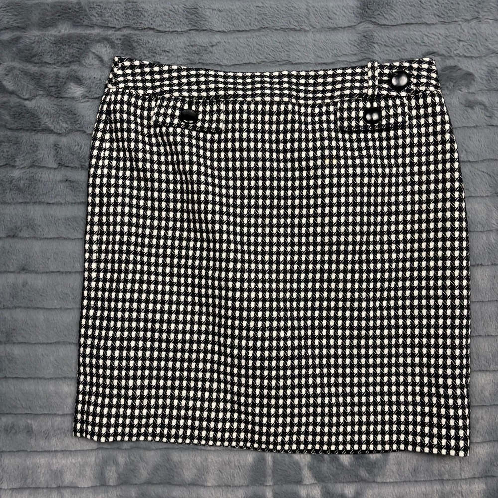 Ann Taylor Petites Black White Houndstooth Wool Cotton Pencil Skirt 12P 9060